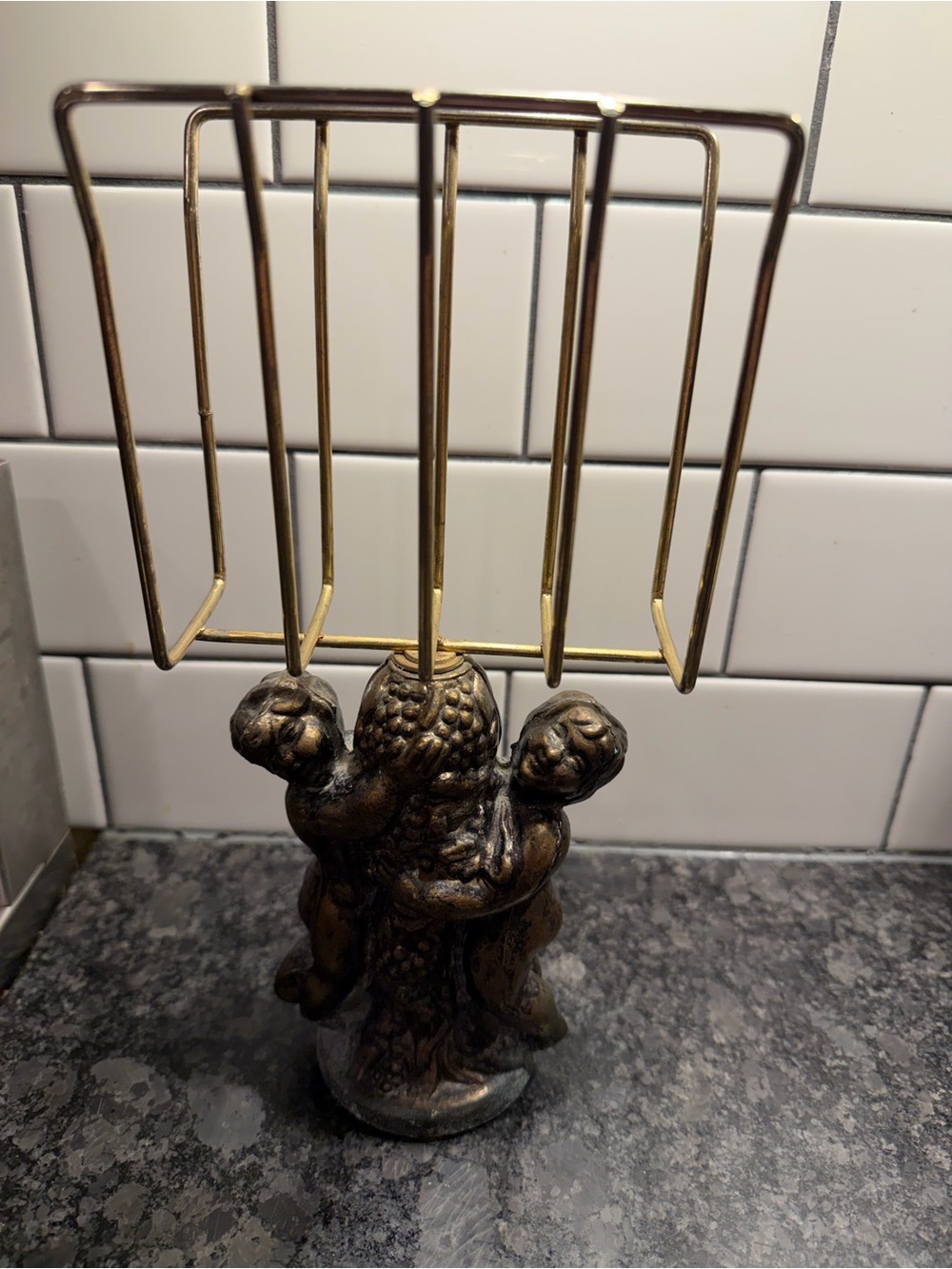 Antique-Style Cherub napkin/towel Holder in Aged Gold